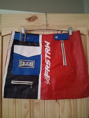 First Row Racing Faux Leather Mini Skirt Sz L